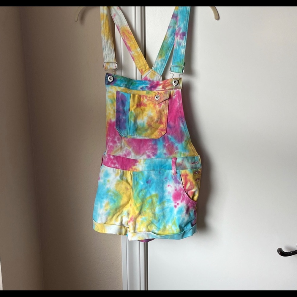 Vibrant Tie Dye short overalls